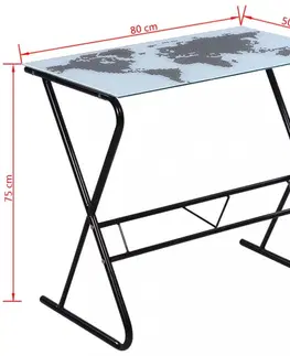 Pracovní stoly Skleněný psací stůl mapa světa Dekorhome
