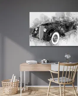Černobílé obrazy Obraz historické retro auto v černobílém provedení