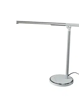 LED stolní lampy ACA Lighting stolní lampa LED 7W stříbrná + bílá CCT 300LM stmívatelná + dotykový spínač + USB nabíjení DEGAS SF1816LEDS