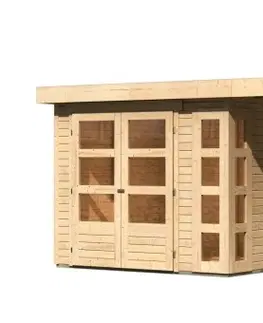 Dřevěné plastové domky Dřevěný zahradní domek KERKO 3 s přístavkem 150 Lanitplast Přírodní dřevo