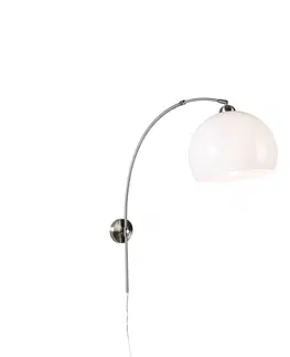 Nastenna svitidla Retro nástěnná ocelová oblouková lampa s nastavitelným bílým stínidlem