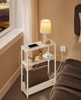 Odkládací stolky Odkládací stolek úzký s el. a USB zásuvkou bílý