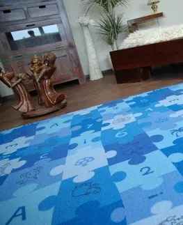 Koberce a koberečky Dywany Lusczow Dětský koberec PUZZLE modrý, velikost 100x100