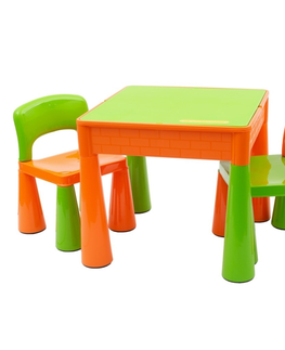 Jídelní sety Dětská sada ELSIE stoleček + dvě židličky, oranžová/zelená DOPRODEJ
