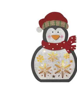 Vánoční osvětlení  ZY2332 LED vánoční tučňák dřevěný, 30cm, 2× AAA, teplá