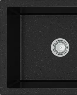 Kuchyňské dřezy MEXEN Leo granitový dřez 1 s odkapávačem 900x500 mm, černá / stříbrná metalíza 6501901010-73