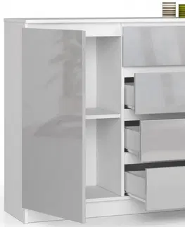 Komody Ak furniture Komoda Tove K 160,4 cm bílá/šedá lesklá
