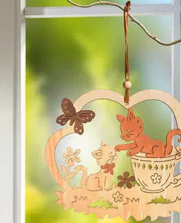 Dekorace Dřevěná závěsná dekorace "Kočičky"