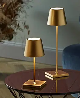 Venkovní osvětlení terasy Sigor Nuindie mini LED dobíjecí stolní lampa, kulatá, USB-C, zlatá barva