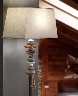 Stojací lampy ONLI Stojací lampa Seregon s dekorem kamene a látkovým stínidlem