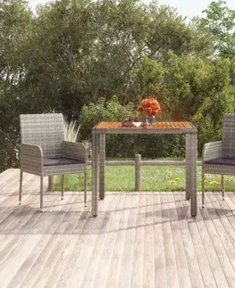 Zahradní stolky Zahradní stůl s dřevěnou deskou šedý 90 x 90 x 75 cm polyratan