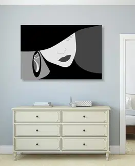 Černobílé obrazy Obraz nóbl dáma v klobouku v černobílém provedení