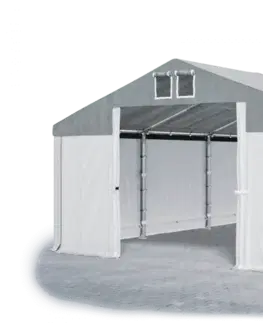 Zahrada Skladový stan 5x10x2,5m střecha PVC 560g/m2 boky PVC 500g/m2 konstrukce ZIMA PLUS Bílá Šedá Bílá