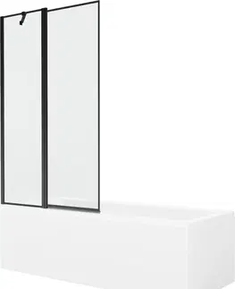 Vany MEXEN/S Cubik obdélníková vana 150 x 70 cm s panelem + vanová zástěna 100 cm, černá vzor 550315070X9410117070