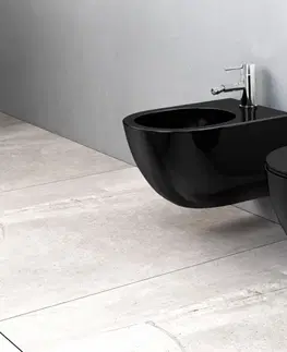 Kompletní WC sady Závěsná WC mísa Rea Carlo Mini Rimless Flat černá