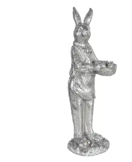 Velikonoční dekorace Stříbrná velikonoční dekorace králíka Métallique - 13*11*33 cm Clayre & Eef 6PR3092ZI