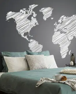 Tapety mapy Tapeta šrafovaná mapa světa v černobílém provedení