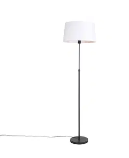 Stojaci lampy Stojací lampa černá s bílým plátěným stínidlem nastavitelným 45 cm - Parte