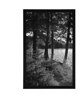 Černobílé Plakát výhled na jezero v černobílém