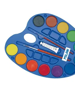 Hračky MILAN - Barvy vodové - 12 barev, 45 mm + 2 x štětec + 1 bílá barva