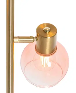 Stojaci lampy Stojací lampa ve stylu Art Deco zlatá s růžovým sklem 3 světla - Vidro
