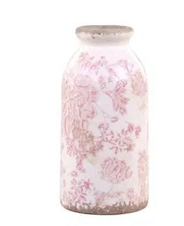 Dekorativní vázy Keramická dekorační váza s růžovými květy Melun - Ø 8*16 cm Chic Antique 65059907