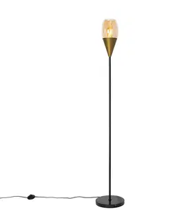 Stojaci lampy Moderní stojací lampa zlatá s jantarovým sklem - Drop