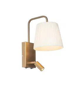 Nastenna svitidla Moderní nástěnná lampa bílá a bronzová s lampičkou na čtení - Renier