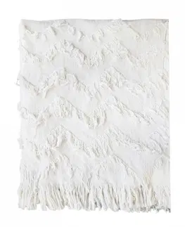 Deky Slabounký béžový bavlněný pléd s třásňovitým vzorem Datty - 135*152 cm Chic Antique 16833-01