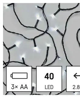 LED osvětlení na baterie EMOS LED vánoční řetěz, 2,8 m, 3x AA, venkovní i vnitřní, studená bílá, časovač D4FC01