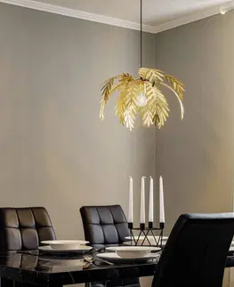 Závěsná světla ONLI Závěsné svítidlo Dubaj, dekor palmy, Ø 50 cm, zlatá barva