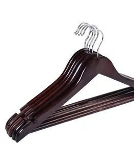 Šatní ramínka TZB Dřevěný věšák s kalhotovou tyčí RONDO 5 kusů - tmavě hnědý