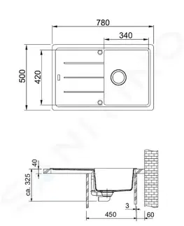Kuchyňské dřezy FRANKE Basis Fragranitový dřez BFG 611-78, 780x500 mm, onyx 114.0285.169