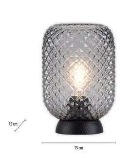 Industriální stolní lampy LEUCHTEN DIREKT is JUST LIGHT stolní lampa černá kouřové sklo šňůrový vypínač kruhové LD 14906-18