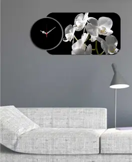 Nástěnné hodiny Nástěnné hodiny s obrazem na MDF ORCHIDEA bílá 68 x 32 cm