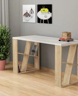 Kancelářské a psací stoly Psací stůl HONEY bílý, dub