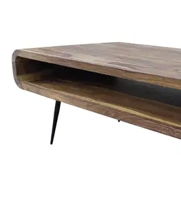 Designové a luxusní konferenční stolky Estila Designový konferenční stolek Alpha z hnědého sheeshamového dřeva s úložným prostorem 90 cm