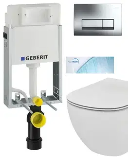 Záchody GEBERIT KOMBIFIXBasic vč. chromového tlačítka DELTA 51 + WC Ideal Standard Tesi se sedátkem SoftClose, AquaBlade  110.100.00.1 51CR TE1