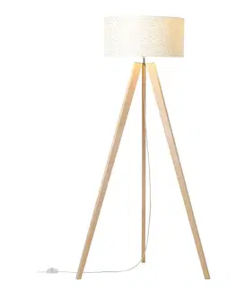 Stojací lampy Brilliant Stojací lampa Galance, bílá dřevěný třínohý stojan