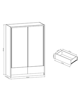Šatní skříně Kombinovaná skříň DOSILASO I 150, bílá/bílá lesk