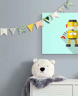 Dětské obrazy Obraz žlutý robot na modrém pozadí
