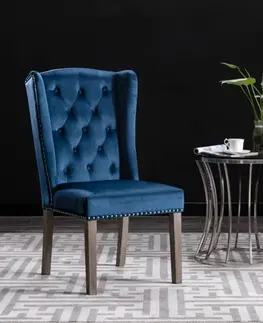 Židle Jídelní židle 2 ks samet / kaučukovník Dekorhome Modrá