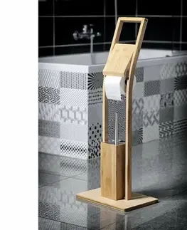 WC štětky AQUALINE BI026 Bambus stojan s držákem na toaletní papír a WC štětkou, hranatý