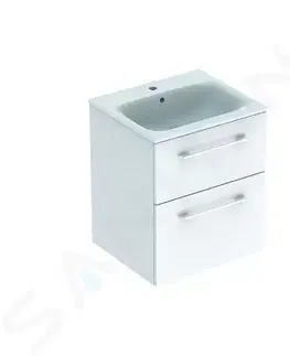 Koupelnový nábytek GEBERIT Selnova Square Umyvadlová skříňka 635x538x480 mm, s umyvadlem, 2 zásuvky, lesklá bílá 501.232.00.1