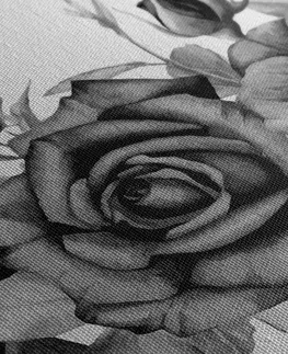 Černobílé obrazy Obraz okouzlující kombinace květů a listů v černobílém provedení