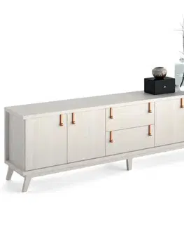 Designové komody Estila Luxusní TV stolek Sajonia na nožkách se šuplíky a dvířky 224cm