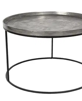 Konferenční stolky Černo-stříbrný kovový odkládací stolek Devereux – Ø 80*48 cm Clayre & Eef 50423L