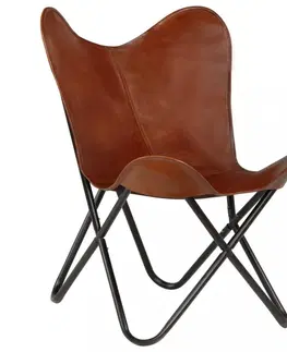 Dětské stoly a židle Dětské křeslo BUTTERFLY pravá kůže / ocel Dekorhome Černá