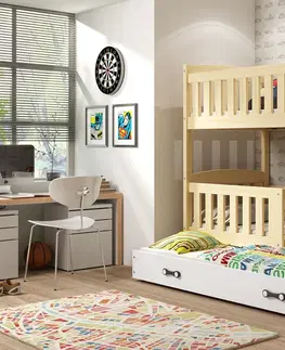 Postele BMS Dětská patrová postel s přistýlkou KUBUŠ 3 | borovice Barva: Borovice / šedá, Rozměr: 200 x 90 cm