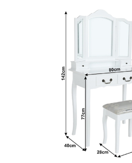Postele Toaletní stolek APOLÉNA s taburetem, bílá/stříbrná